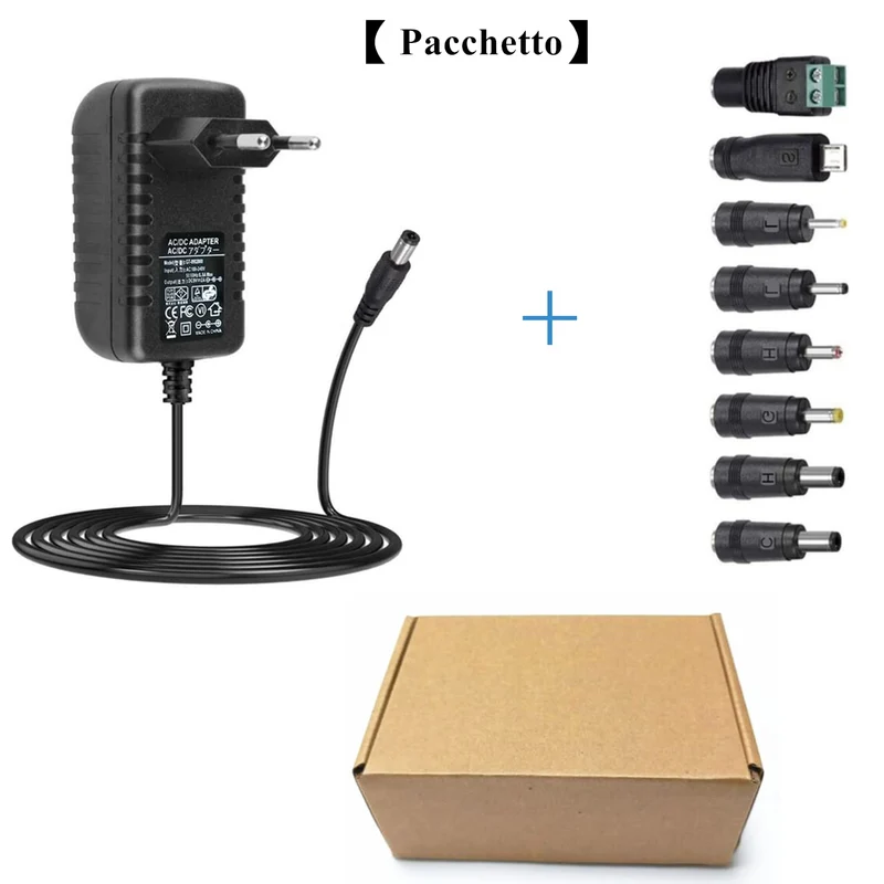 Adattatore AC-DC 24V 1A Alimentatore AC220V da 230V a DC24V con 8 adattatori per spina Caricabatterie DC24V 100mA a 1000mA (DC24Va 1A)