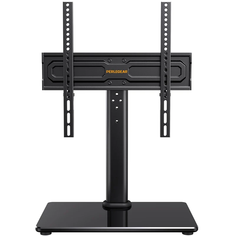 PERLEGEAR Supporto TV da Tavolo Girevole per TV da 24-60 Pollici Fino a 40 kg, Universale Supporto TV da Tavolo Regolabile in Altezza, Piedistallo TV con Base in Vetro Temperato Max VESA 400x400mm