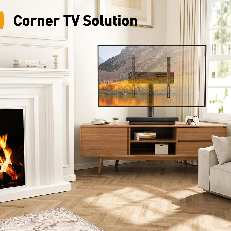 PERLEGEAR Supporto TV da Tavolo Girevole per TV da 24-60 Pollici Fino a 40 kg, Universale Supporto TV da Tavolo Regolabile in Altezza, Piedistallo TV con Base in Vetro Temperato Max VESA 400x400mm