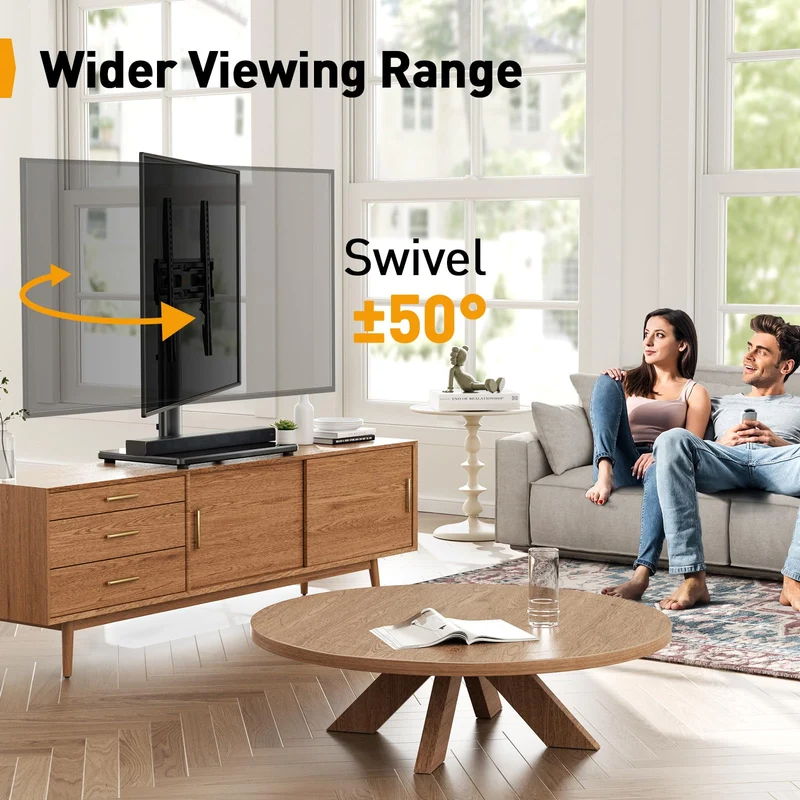 PERLEGEAR Supporto TV da Tavolo Girevole per TV da 24-60 Pollici Fino a 40 kg, Universale Supporto TV da Tavolo Regolabile in Altezza, Piedistallo TV con Base in Vetro Temperato Max VESA 400x400mm