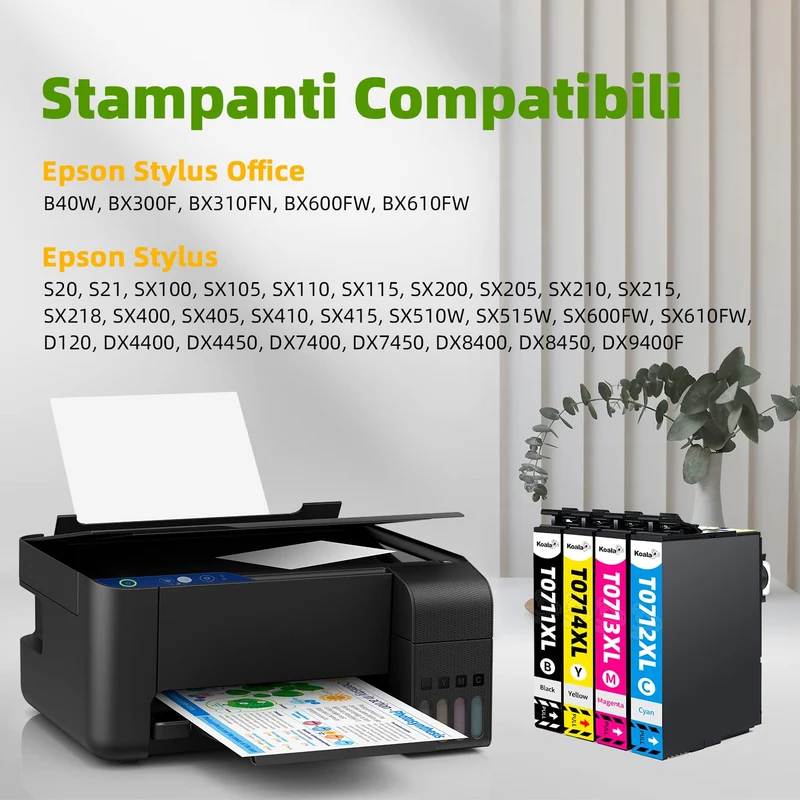 Koala T0715 Cartuccia d'inchiostro Compatibili per Epson T0711 T0712 T0713 T0714 pour Stylus SX100 SX110 SX210 SX215 SX410 SX415 SX510W SX515W SX610FW DX4400 DX7450 DX8400 DX9400F, Pacco din 20