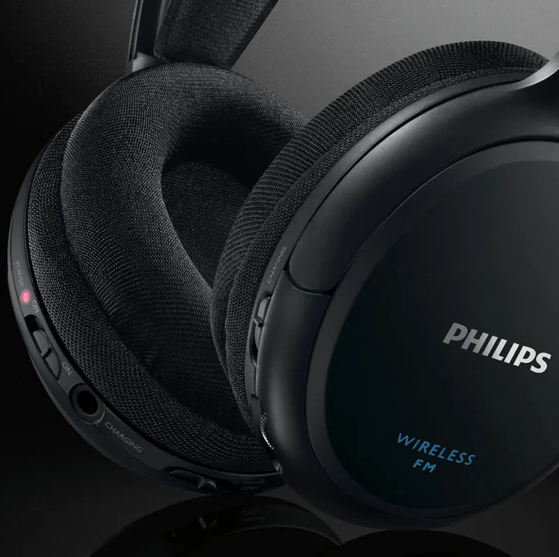 PHILIPS AUDIO SHC5200/10 Cuffie HiFi Wireless Sovrauricolari (32-mm-Driver, Trasmissione FM Wireless, Fascetta con Regolazione Automatica, Design Leggero, Ricaricabile) Nero