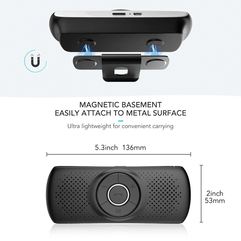 AGPTEK Vivavoce Auto Bluetooth 5.0 con Siri Assistente Comandi Vocali di Google Altoparlante Kit e Scheda TF Supporto per Aletta Parasole Connessione Automatica, Nero