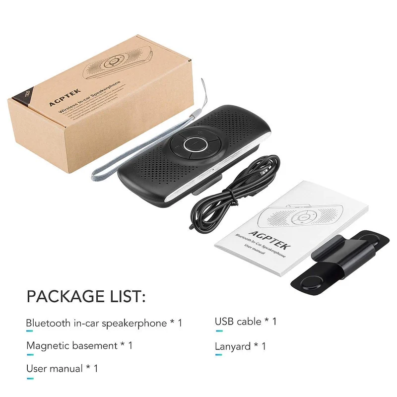 AGPTEK Vivavoce Auto Bluetooth 5.0 con Siri Assistente Comandi Vocali di Google Altoparlante Kit e Scheda TF Supporto per Aletta Parasole Connessione Automatica, Nero