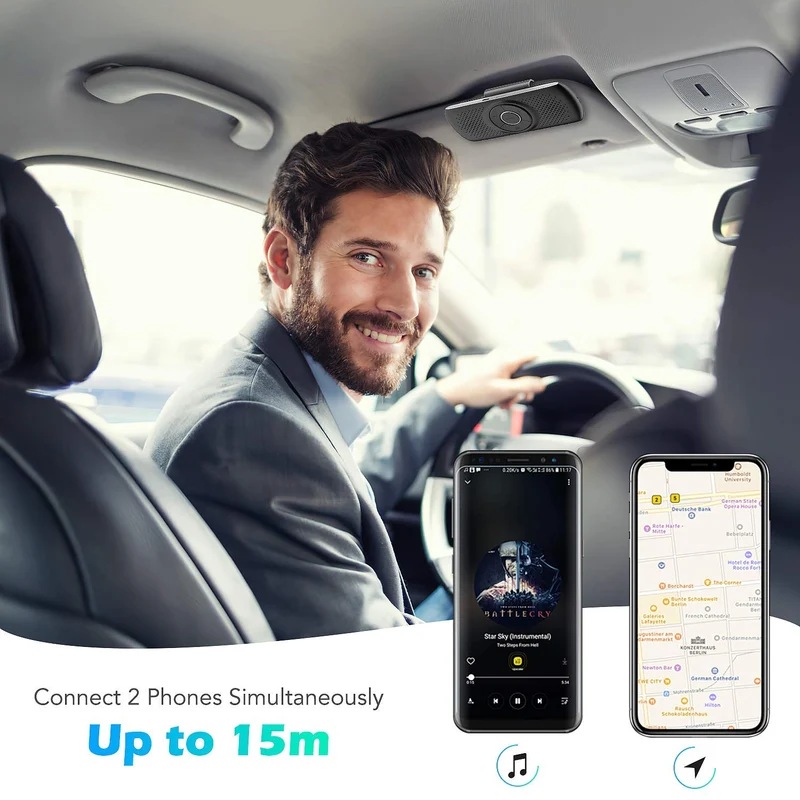 AGPTEK Vivavoce Auto Bluetooth 5.0 con Siri Assistente Comandi Vocali di Google Altoparlante Kit e Scheda TF Supporto per Aletta Parasole Connessione Automatica, Nero