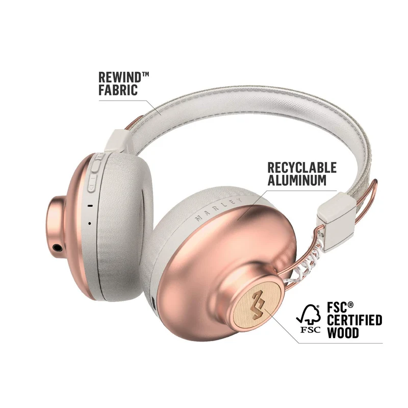 House of Marley Positive Vibration 2 Cuffie Wireless, Auricolari Over Ear Senza Fili con Bluetooth, Durata Batteria 12 Ore, Diver da 40 mm, Microfono Incorporato, Comandi Integrati, Rame