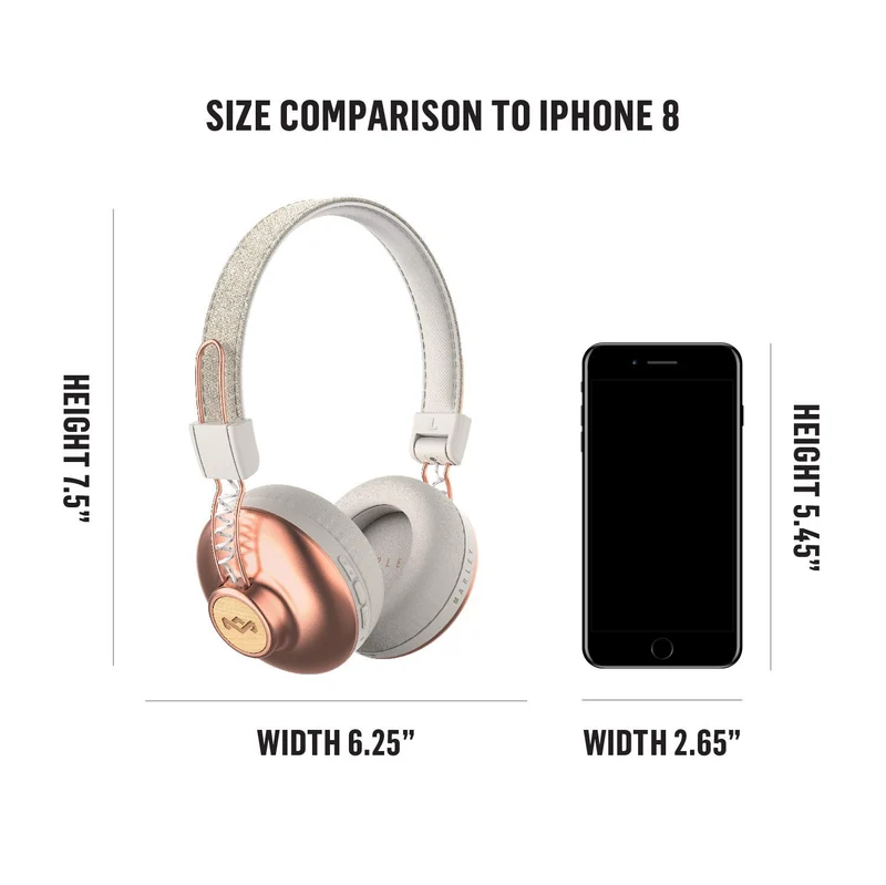 House of Marley Positive Vibration 2 Cuffie Wireless, Auricolari Over Ear Senza Fili con Bluetooth, Durata Batteria 12 Ore, Diver da 40 mm, Microfono Incorporato, Comandi Integrati, Rame
