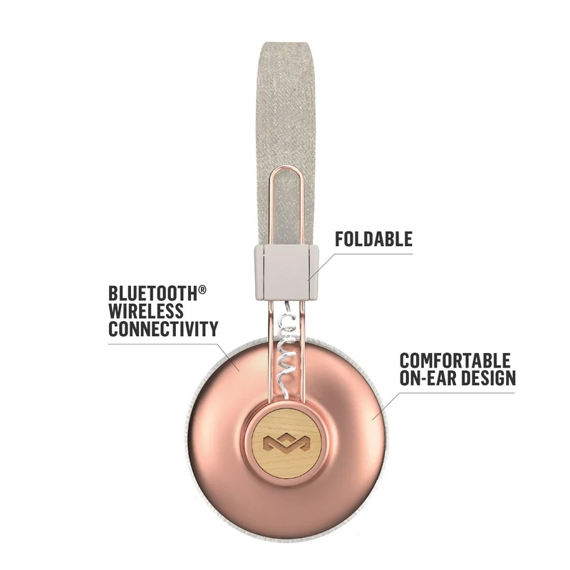 House of Marley Positive Vibration 2 Cuffie Wireless, Auricolari Over Ear Senza Fili con Bluetooth, Durata Batteria 12 Ore, Diver da 40 mm, Microfono Incorporato, Comandi Integrati, Rame