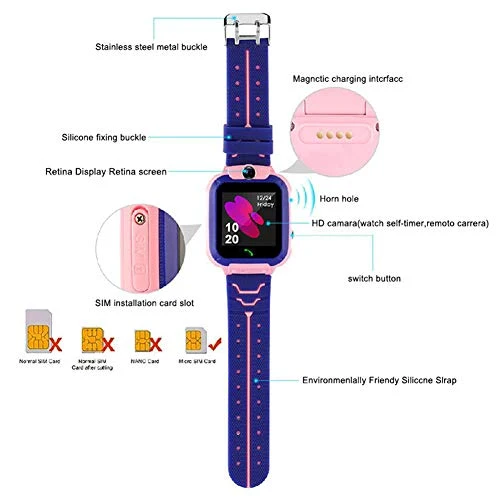 Smart Watch per bambini, Q12 Touch Smartwatch per ragazzi e ragazze, con fotocamera, supporto di posizionamento preciso, monitoraggio di attività in standby lungo con frequenza cardiaca, orologio