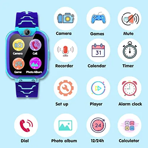 Smartwatch per Bambini con Telefono, Orologio Intelligente con 16 Giochi Chiamata Musicale SOS Touchscreen Fotocamera, Smart Watch per Ragazzi Ragazze Regalo di Compleanno[Scheda SD integrata]