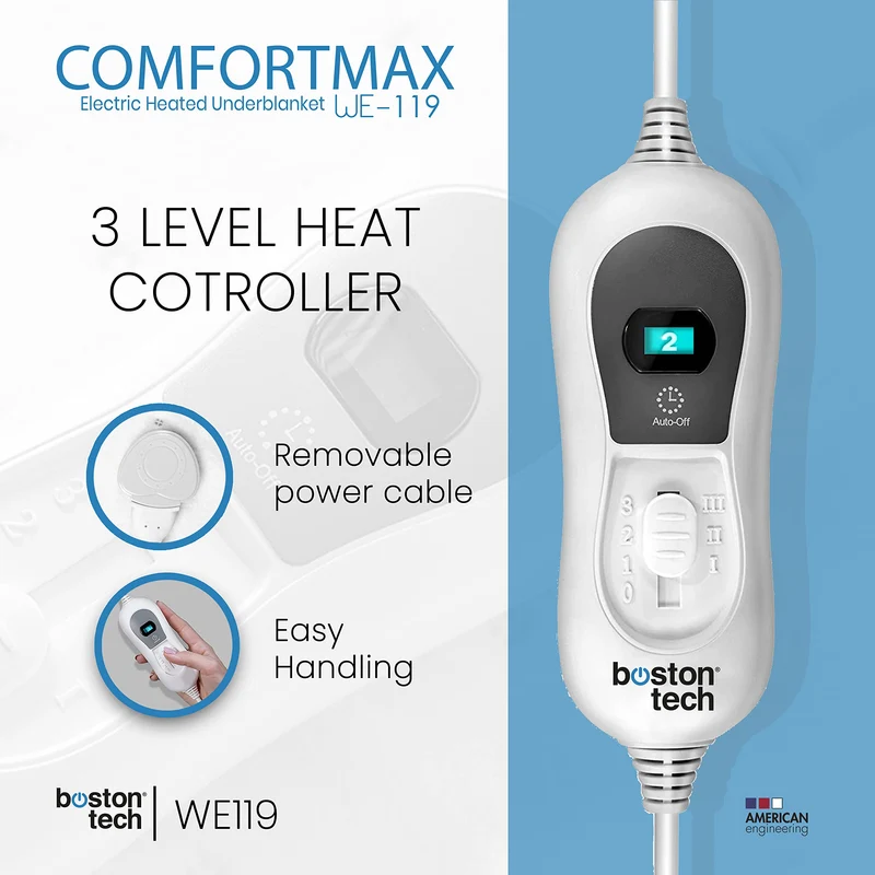 Comfortmax WE119 Sottocoperta elettrica 150 x 80 cm Spegnimento automatico Protezione da surriscaldamento, 3 impostazioni di temperatura, lavabile, scaldamaterasso adatto a tutti i materassi