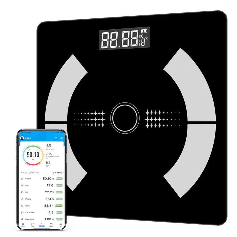 Bilancia Pesapersone Digitale, Bilancia Impedenziometrica Professionale, Bilancia Massa Magra e Grassa Per Misurazione di Pesa Persone, BMI, Massa Muscolare o Ossea
