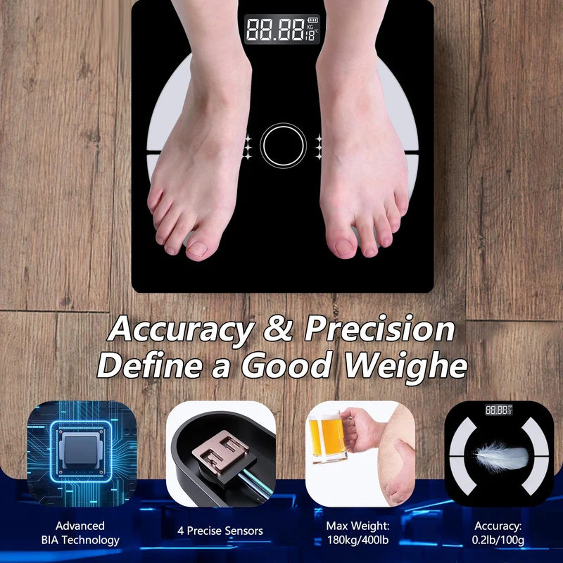 Bilancia Pesapersone Digitale, Bilancia Impedenziometrica Professionale, Bilancia Massa Magra e Grassa Per Misurazione di Pesa Persone, BMI, Massa Muscolare o Ossea