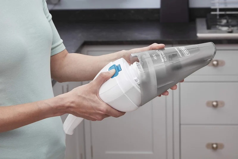 Black+Decker Nvc115Jl-Qw Aspirabriciole Senza Fili Potente A Batteria Litio Con Doppio Sistema Di Filtraggio, 3.6 V, Bianco/Grigio/Blu