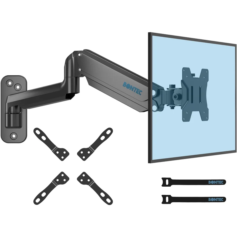 BONTEC Supporto Monitor Muro per Monitor 13-42 Pollici, Braccio Monitor Muro Singolo con Molla a Gas Ergonomico Regolabile in Altezza, Rotazione e Inclinabile, Max VESA 200x200 mm, Fino a 8kg