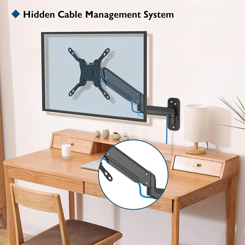 BONTEC Supporto Monitor Muro per Monitor 13-42 Pollici, Braccio Monitor Muro Singolo con Molla a Gas Ergonomico Regolabile in Altezza, Rotazione e Inclinabile, Max VESA 200x200 mm, Fino a 8kg