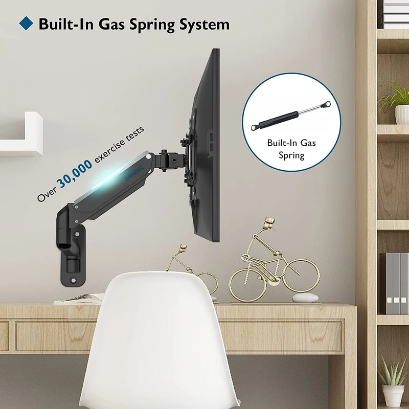 BONTEC Supporto Monitor Muro per Monitor 13-42 Pollici, Braccio Monitor Muro Singolo con Molla a Gas Ergonomico Regolabile in Altezza, Rotazione e Inclinabile, Max VESA 200x200 mm, Fino a 8kg