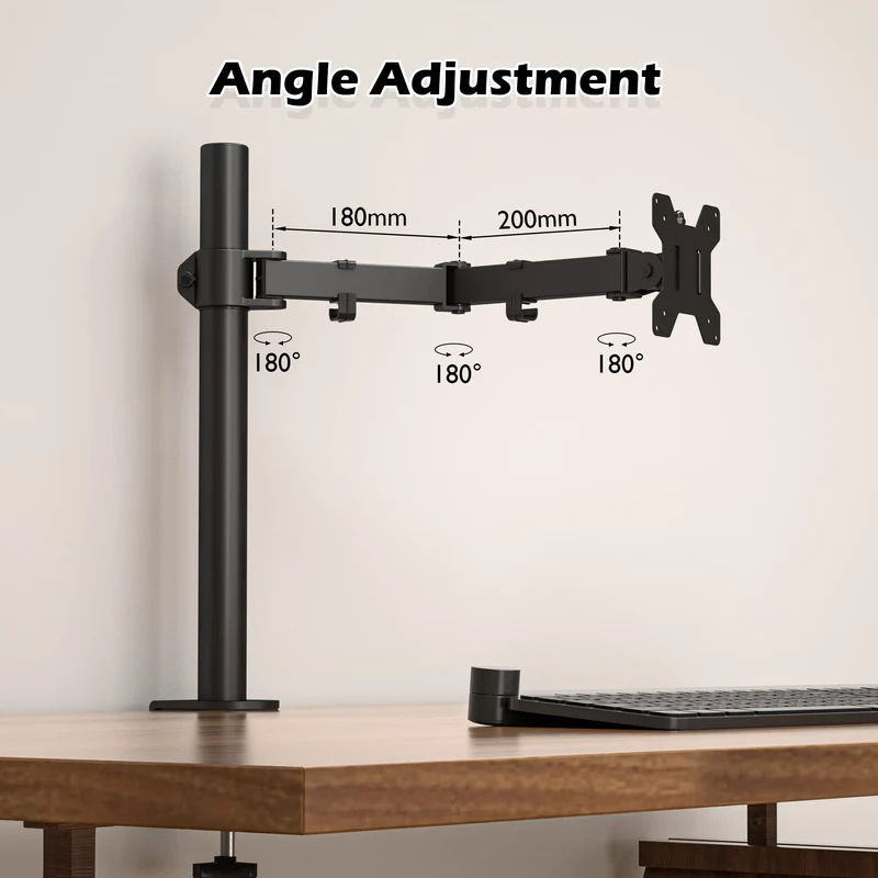 BONTEC Braccio Monitor Singolo per Schermo LED LCD da 13 a 32 Pollici, Ergonomica Inclinazione e Rotazione Braccio Monitor Scrivania con Morsetto, Dimensioni VESA: 75x75-100x100 mm