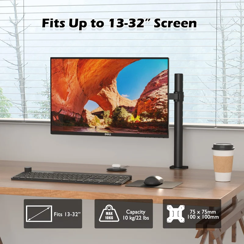 BONTEC Braccio Monitor Singolo per Schermo LED LCD da 13 a 32 Pollici, Ergonomica Inclinazione e Rotazione Braccio Monitor Scrivania con Morsetto, Dimensioni VESA: 75x75-100x100 mm