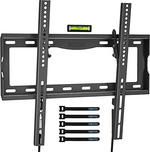 BONTEC Staffa TV per Televisori LCD LED Plasma Curvo da 26-65 Pollici, Ultrasottile Inclinabile Supporto TV da Parete fino a 55kg, Max VESA 400 x 400mm, Supporto TV Muro con Fascette per Cavi