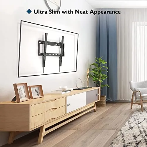 BONTEC Staffa TV per Televisori LCD LED Plasma Curvo da 26-65 Pollici, Ultrasottile Inclinabile Supporto TV da Parete fino a 55kg, Max VESA 400 x 400mm, Supporto TV Muro con Fascette per Cavi