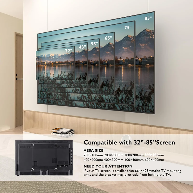 BONTEC Supporto da Parete per TV da LED LCD 32-85 pollici, Staffa TV con Movimento Inclinabile ed Estendibile, Supporto TV per Muro Staffa Ultra Resistente a 60kg, Max VESA 600x400mm