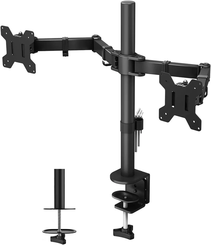 BONTEC Supporto Doppio Monitor per Schermo LED LCD da 13 a 27 Pollici, Ergonomica Inclinazione e Rotazione Braccio Monitor Scrivania con Morsetto, Dimensioni VESA: 75x75-100x100 mm