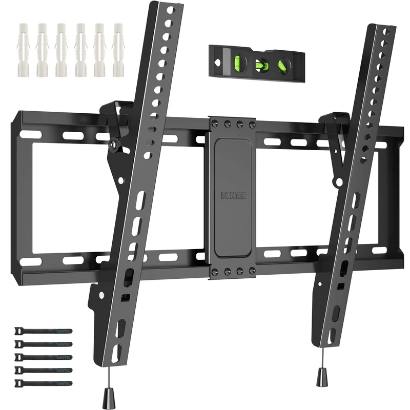 BONTEC Supporto da Parete per TV LCD LED e Curvi da 37-82 Pollici, Inclinabile Staffa, 65'' per Televisore, Max VESA 600x400mm, Fino a 60 kg, con Fascette per Cavi