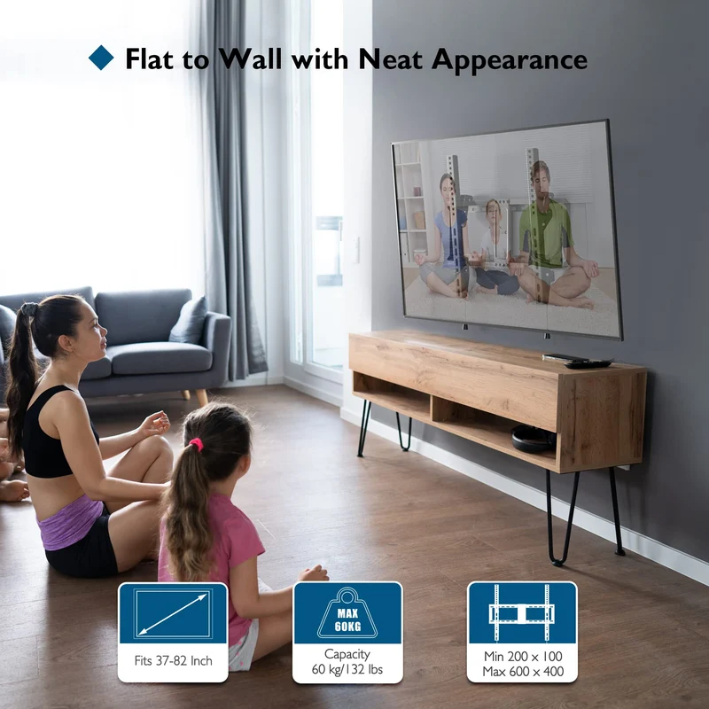BONTEC Supporto da Parete per TV LCD LED e Curvi da 37-82 Pollici, Inclinabile Staffa, 65'' per Televisore, Max VESA 600x400mm, Fino a 60 kg, con Fascette per Cavi