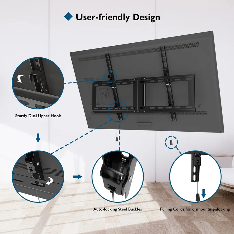 BONTEC Supporto da Parete per TV LCD LED e Curvi da 37-82 Pollici, Inclinabile Staffa, 65'' per Televisore, Max VESA 600x400mm, Fino a 60 kg, con Fascette per Cavi
