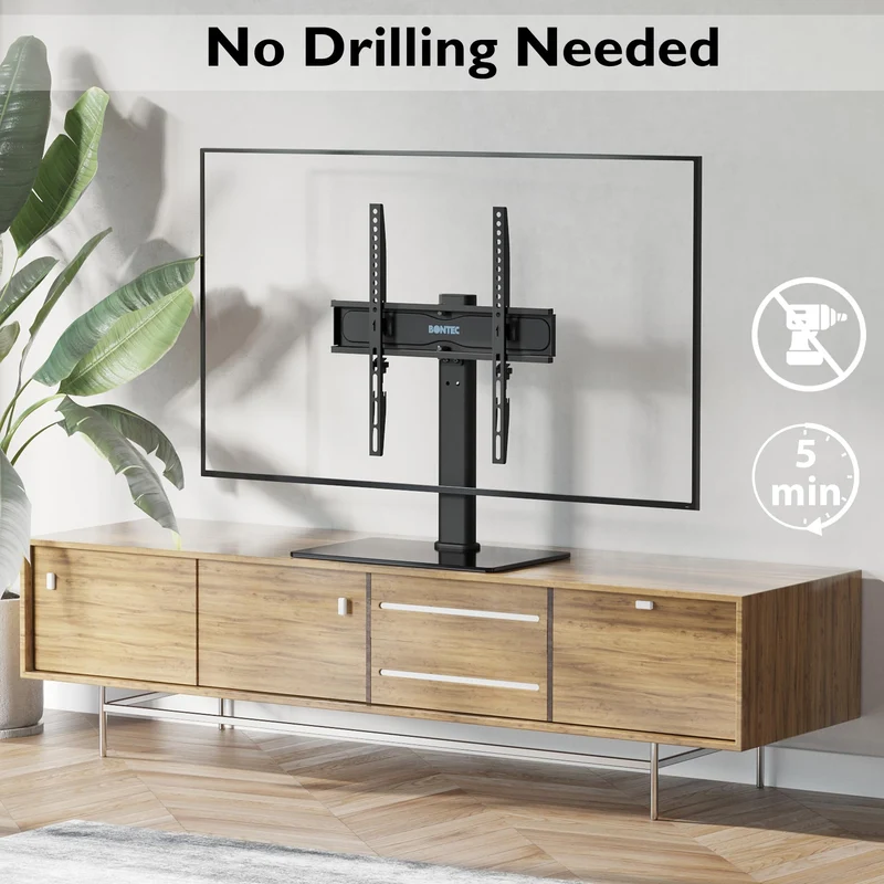 BONTEC Supporto da Tavolo per TV da 26-55 Pollici, Regolabile in Altezza e Girevole Piedistallo per TV Max VESA 400x400 mm, che Regge fino a 45 kg