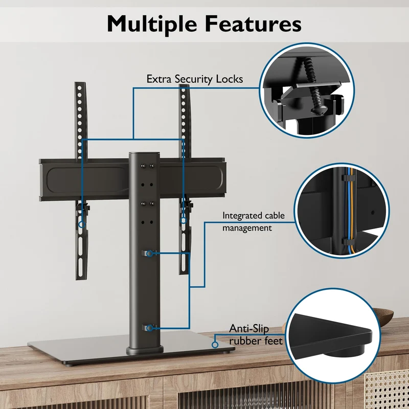 BONTEC Supporto da Tavolo per TV da 26-55 Pollici, Regolabile in Altezza e Girevole Piedistallo per TV Max VESA 400x400 mm, che Regge fino a 45 kg