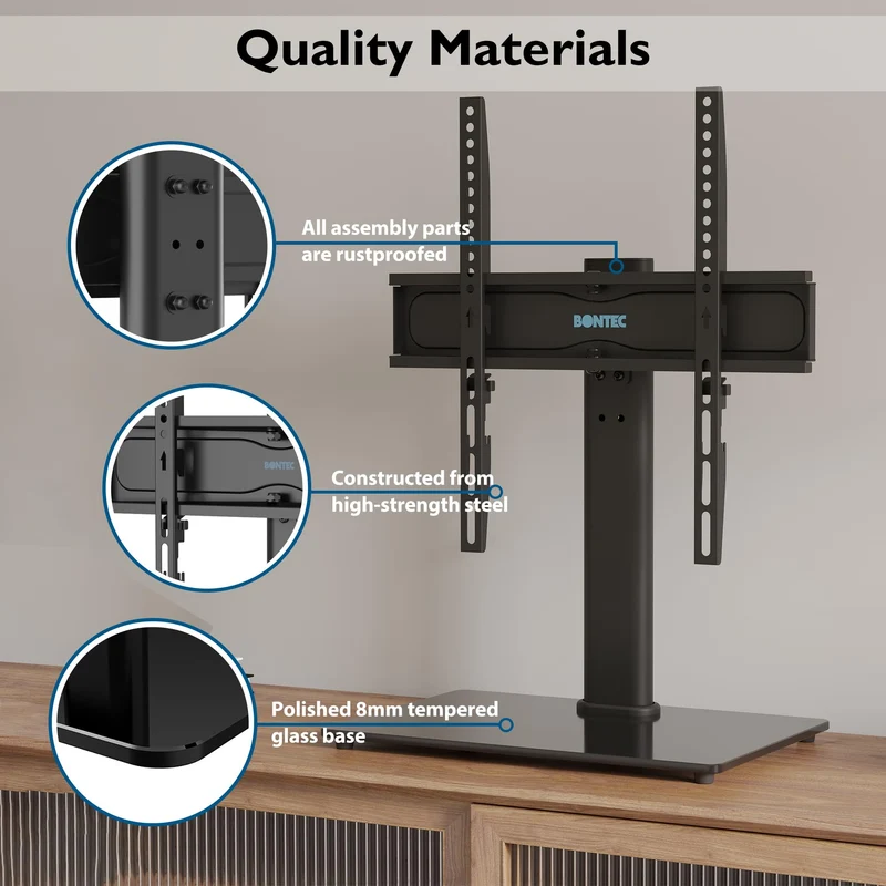 BONTEC Supporto da Tavolo per TV da 26-55 Pollici, Regolabile in Altezza e Girevole Piedistallo per TV Max VESA 400x400 mm, che Regge fino a 45 kg