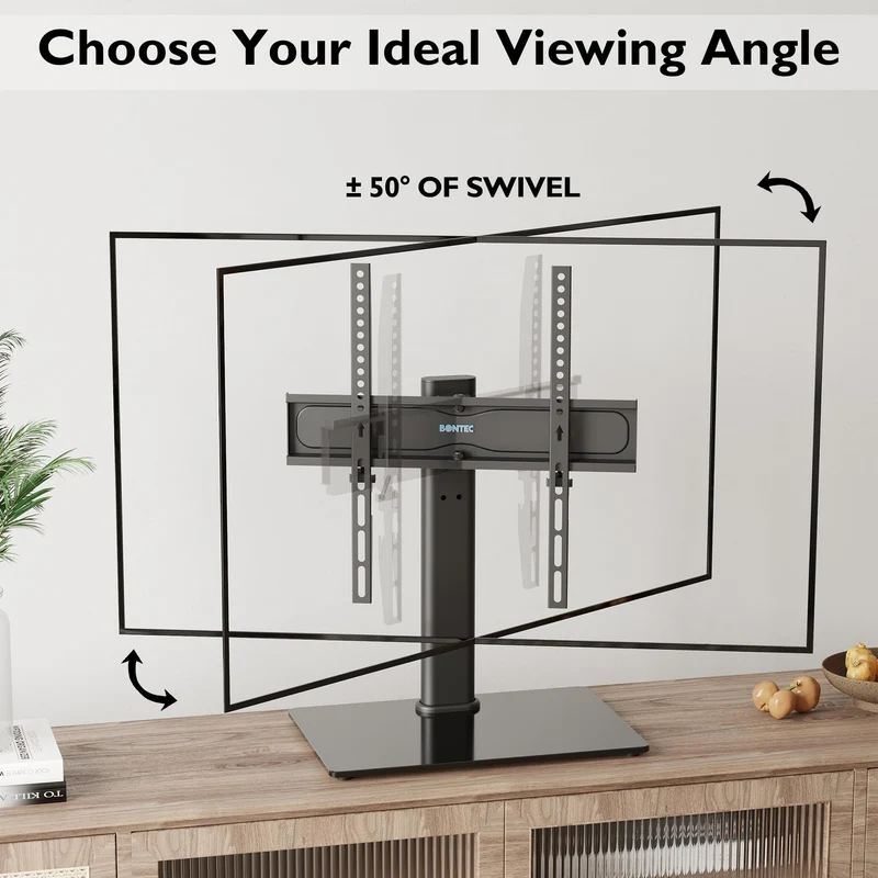 BONTEC Supporto da Tavolo per TV da 26-55 Pollici, Regolabile in Altezza e Girevole Piedistallo per TV Max VESA 400x400 mm, che Regge fino a 45 kg