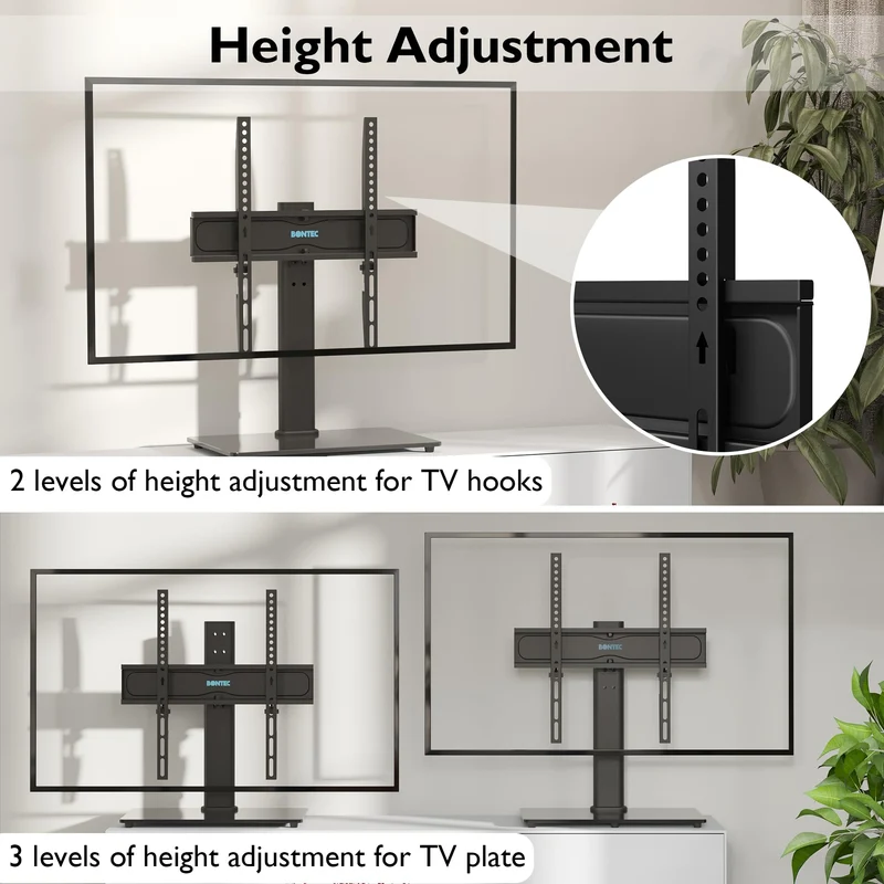 BONTEC Supporto da Tavolo per TV da 26-55 Pollici, Regolabile in Altezza e Girevole Piedistallo per TV Max VESA 400x400 mm, che Regge fino a 45 kg