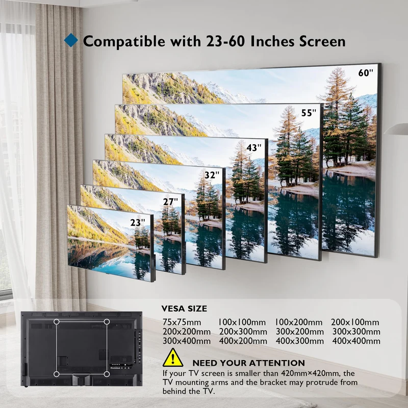BONTEC Staffa TV per Televisori da 23-60 Pollici a LED, LCD, Plasma e Curvi, Inclinabile Ultra Sottile Supporto TV Parete Fino a 45 kg, Max. VESA 400x400mm, Supporto TV Muro con Fascette per Cavi