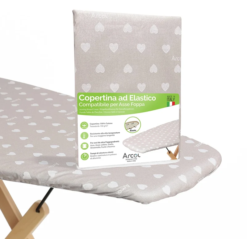 ARCOL Copertina Ricambio ad Elastico Compatibile per ASSE da Stiro Foppapedretti, Made in Italy, Copertura Copriasse da Stiro 100% Cotone (Copertina, Beige)