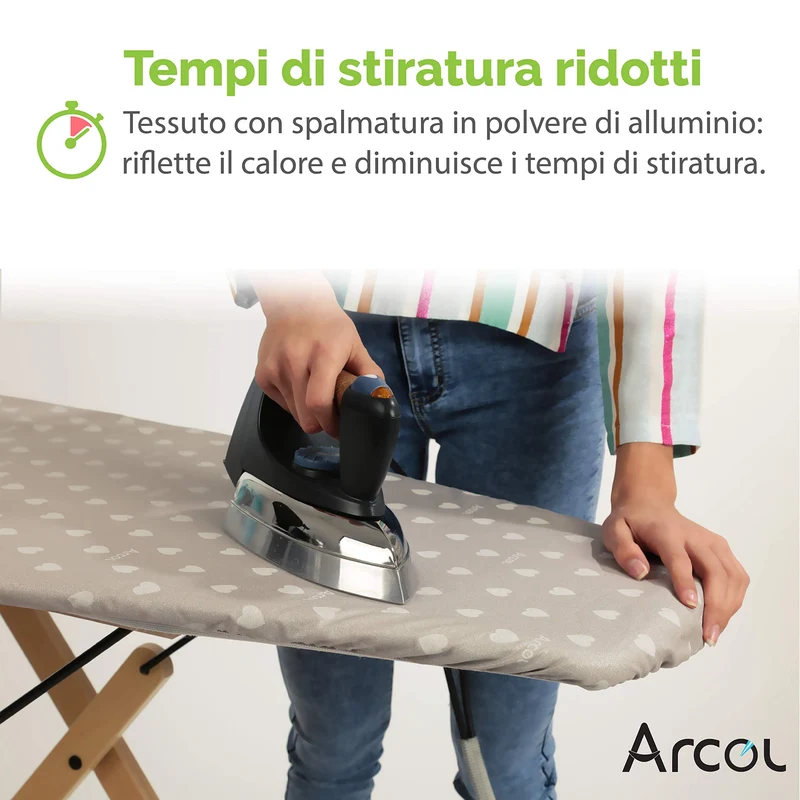 ARCOL Copertina Ricambio ad Elastico Compatibile per ASSE da Stiro Foppapedretti, Made in Italy, Copertura Copriasse da Stiro 100% Cotone (Copertina, Beige)