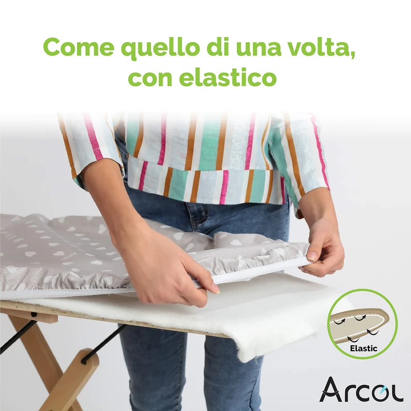 ARCOL Copertina Ricambio ad Elastico Compatibile per ASSE da Stiro Foppapedretti, Made in Italy, Copertura Copriasse da Stiro 100% Cotone (Copertina, Beige)