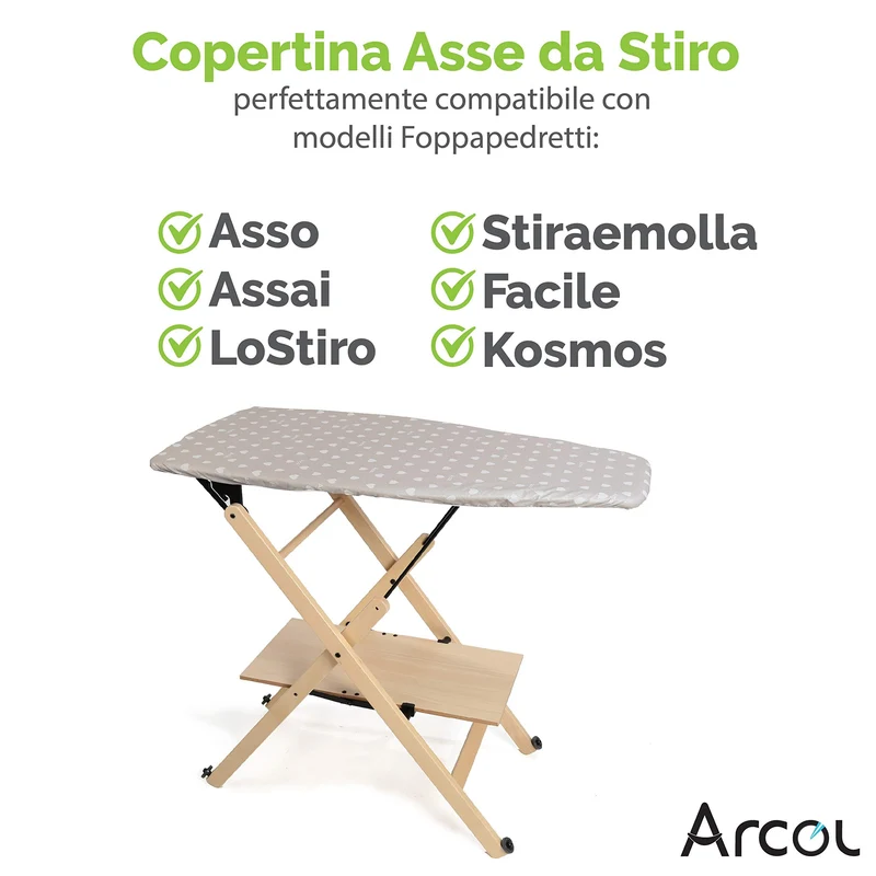 ARCOL Copertina Ricambio ad Elastico Compatibile per ASSE da Stiro Foppapedretti, Made in Italy, Copertura Copriasse da Stiro 100% Cotone (Copertina, Beige)