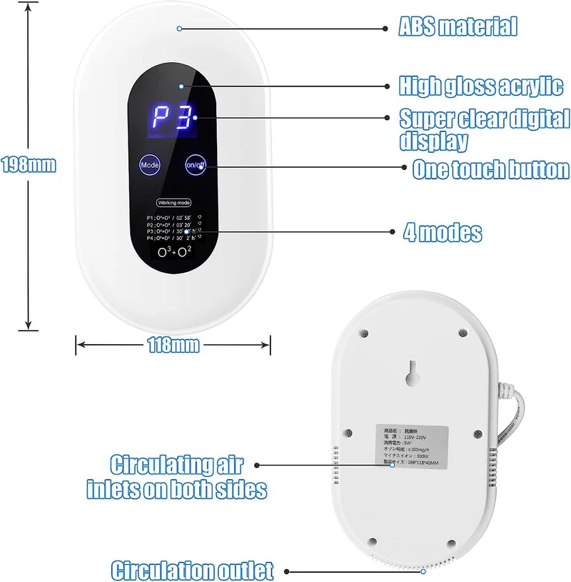 ACADGQ Mini Purificatore d'Aria Ozono,Purificatore d'Aria, Sterilizzatore per Deodorizzazione Dell'Ozono,Deodorante per Ionizzatore di Ozono,Macchina Portatile per L'ozono per Animali Domestici,Auto