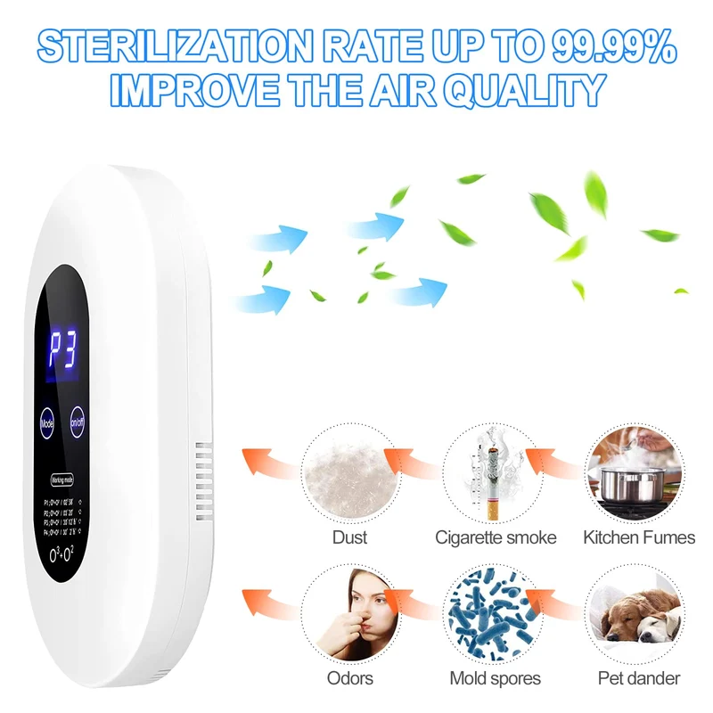 ACADGQ Mini Purificatore d'Aria Ozono,Purificatore d'Aria, Sterilizzatore per Deodorizzazione Dell'Ozono,Deodorante per Ionizzatore di Ozono,Macchina Portatile per L'ozono per Animali Domestici,Auto