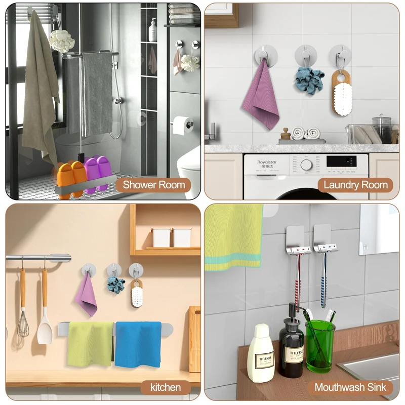 AIKER Porta Asciugamani Bagno,Versione aggiornata Porta Asciugamani Bagno Adesivo 10PCS,Acciaio Inossidabile SUS304 Ispessito di Accessori Bagno Per Mobili da Bagno o arredo Bagno a Parete