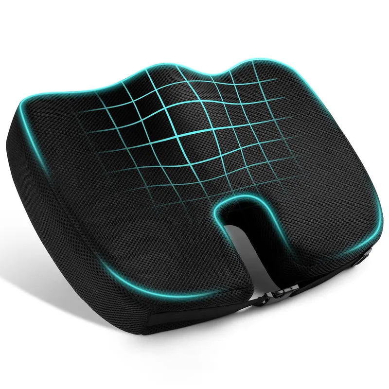 Ainiv Cuscino del Sedile in Memory Foam, Cuscino del Coccige Antiscivolo Regolabile per Seggiolino Auto, Sedia da Ufficio o Sedia, Adatto per Alleviare il Dolore Alla Schiena, All'anca e al Coccige