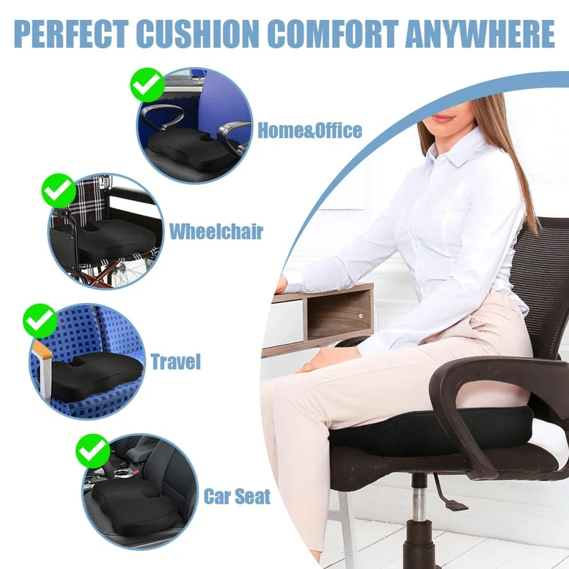 Ainiv Cuscino del Sedile in Memory Foam, Cuscino del Coccige Antiscivolo Regolabile per Seggiolino Auto, Sedia da Ufficio o Sedia, Adatto per Alleviare il Dolore Alla Schiena, All'anca e al Coccige