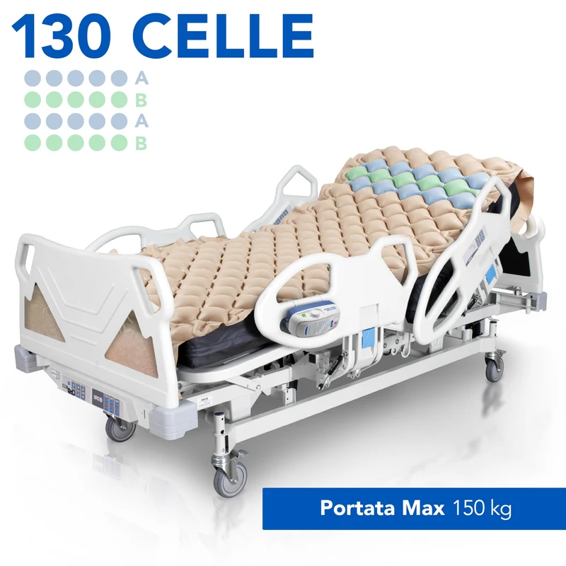 AIESI® Materasso Antidecubito a bolle d'aria con compressore regolabile a ciclo alternato DOCTOR MATTRESS, 130 Celle, Portata 150 Kg, Super-silenzioso, Ganci in acciaio, Garanzia Italia 24 mesi