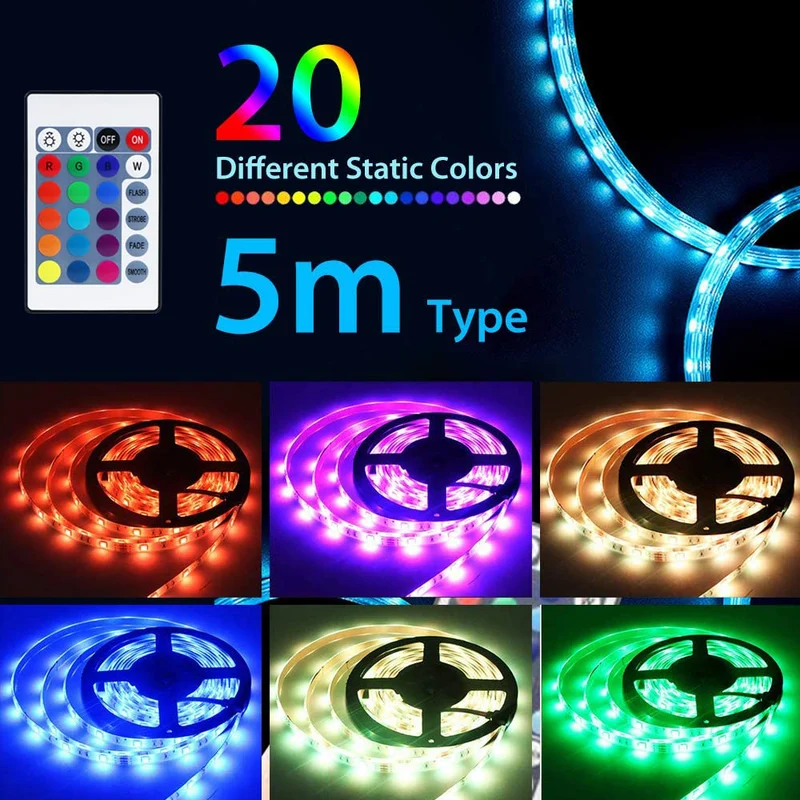 5M Striscia led tv luci led camera da letto,led rgb 5050 USB con Telecomando a 25 Tasti Colorati Dimmerabile per Interni, Decorazioni,TV Retroilluminazione
