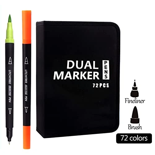 72 Pennarelli Punta Fine per Artisti, Doppia Punta, Brush Pen Lettering per Bambini Libri da Colorare per Adulti Calligrafia Disegno Schizzi