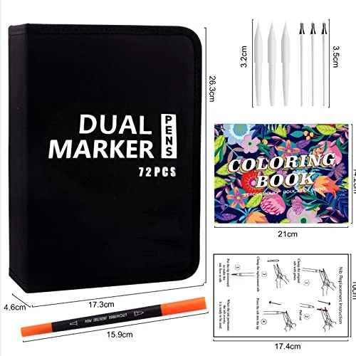 72 Pennarelli Punta Fine per Artisti, Doppia Punta, Brush Pen Lettering per Bambini Libri da Colorare per Adulti Calligrafia Disegno Schizzi