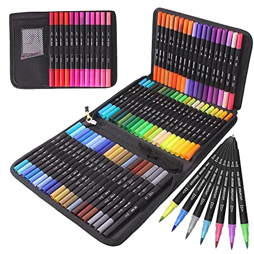 72 Pennarelli Punta Fine per Artisti, Doppia Punta, Brush Pen Lettering per Bambini Libri da Colorare per Adulti Calligrafia Disegno Schizzi